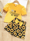 Girls Slogan Graphic Top and Sunflower Print Shorts Set - Ajonjolí&Spice33 Bazaar
