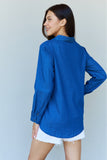 Doublju Blue Jean Baby Denim Button Down Shirt Top in Dark Blue - Ajonjolí&Spice33 Bazaar