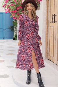 Printed Long Sleeve Slit Midi Dress - Ajonjolí&Spice33 Bazaar