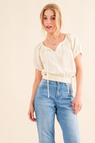 And The Why Cotton Gauze Back Waist Tie Cropped Blouse - Ajonjolí&Spice33 Bazaar