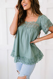 Lace Detail Square Neck Short Sleeve Blouse - Ajonjolí&Spice33 Bazaar
