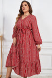 Plus Size Tie Belt V-Neck Balloon Sleeve Midi Dress - Ajonjolí&Spice33 Bazaar
