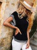 Contrast Round Neck Short Sleeve Knit Top - Ajonjolí&Spice33 Bazaar