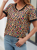 Leopard Round Neck Short Sleeve Tee Shirt - Ajonjolí&Spice33 Bazaar