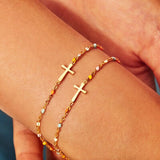 18K Gold-Plated Cross Bead Bracelet - Ajonjolí&Spice33 Bazaar