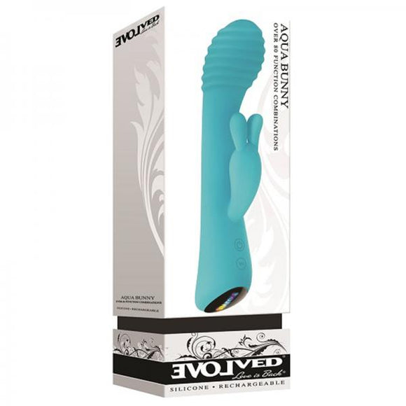 Evolved Aqua Bunny 9 Shaft Function 9 Clit Stim Functions Rechargeable Silicone Waterproof Teal - Ajonjolí&Spice33 Bazaar