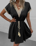 Contrast V-Neck Tassel Tie Dress - Ajonjolí&Spice33 Bazaar