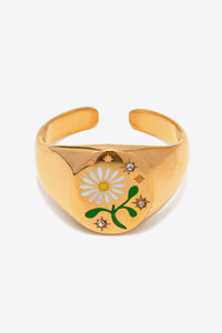 Flower Pattern Stainless Steel Open Ring - Ajonjolí&Spice33 Bazaar