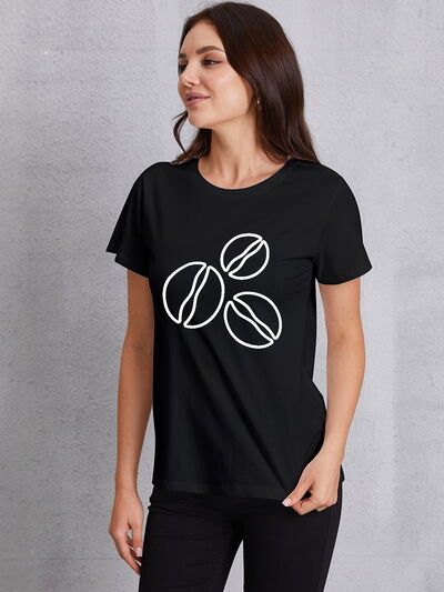 Coffee Bean Graphic Round Neck T-Shirt - Ajonjolí&Spice33 Bazaar
