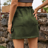 Drawstring Straight Hem Denim Mini Skirt with Pocket - Ajonjolí&Spice33 Bazaar