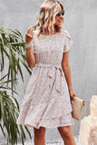 Belted Round Neck Petal Sleeve Mini Dress - Ajonjolí&Spice33 Bazaar