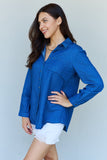 Doublju Blue Jean Baby Denim Button Down Shirt Top in Dark Blue - Ajonjolí&Spice33 Bazaar