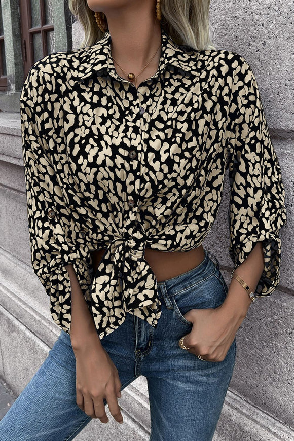 Leopard Roll-Tap Sleeve Shirt - Ajonjolí&Spice33 Bazaar
