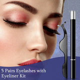 Waterproof Magnetic Eyeliner with 5 Pairs Eyelashes and Tweezer Long Lashes Kit - Ajonjolí&Spice33 Bazaar