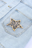 Leopard Star Applique Distressed Denim Jacket - Ajonjolí&Spice33 Bazaar