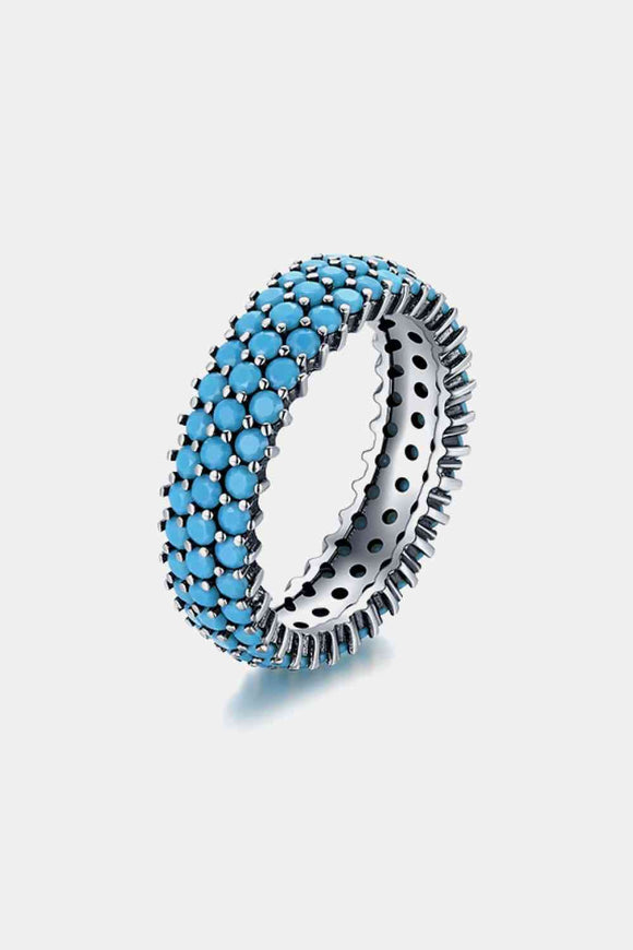 925 Sterling Silver Triple Row Artificial Turquoise Ring - Ajonjolí&Spice33 Bazaar