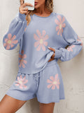 Floral Print Raglan Sleeve Knit Top and Tie Front Sweater Shorts Set - Ajonjolí&Spice33 Bazaar