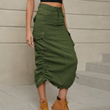 Drawstring Ruched Slit Denim Midi Skirt - Ajonjolí&Spice33 Bazaar