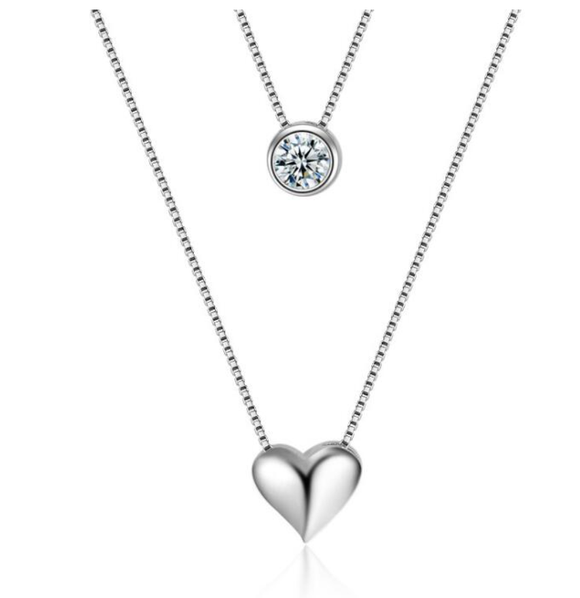 Double 925 Sterling Silver Chain with Heart and Zirconia Pendants - Ajonjolí&Spice33 Bazaar
