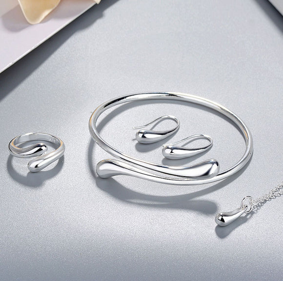 925 Sterling Silver Drop Set (Ring, Bracelet, Earrings Chain and Pendant) - Ajonjolí&Spice33 Bazaar