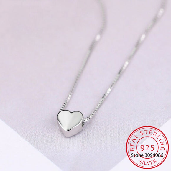 Smooth Heart Shaped Pendant Necklace 925 sterling Silver - Ajonjolí&Spice33 Bazaar