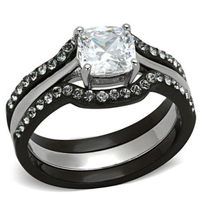 Monaco Stainless Steel Ring Two-Tone with AAA Grade CZ Clear - Ajonjolí&Spice33 Bazaar